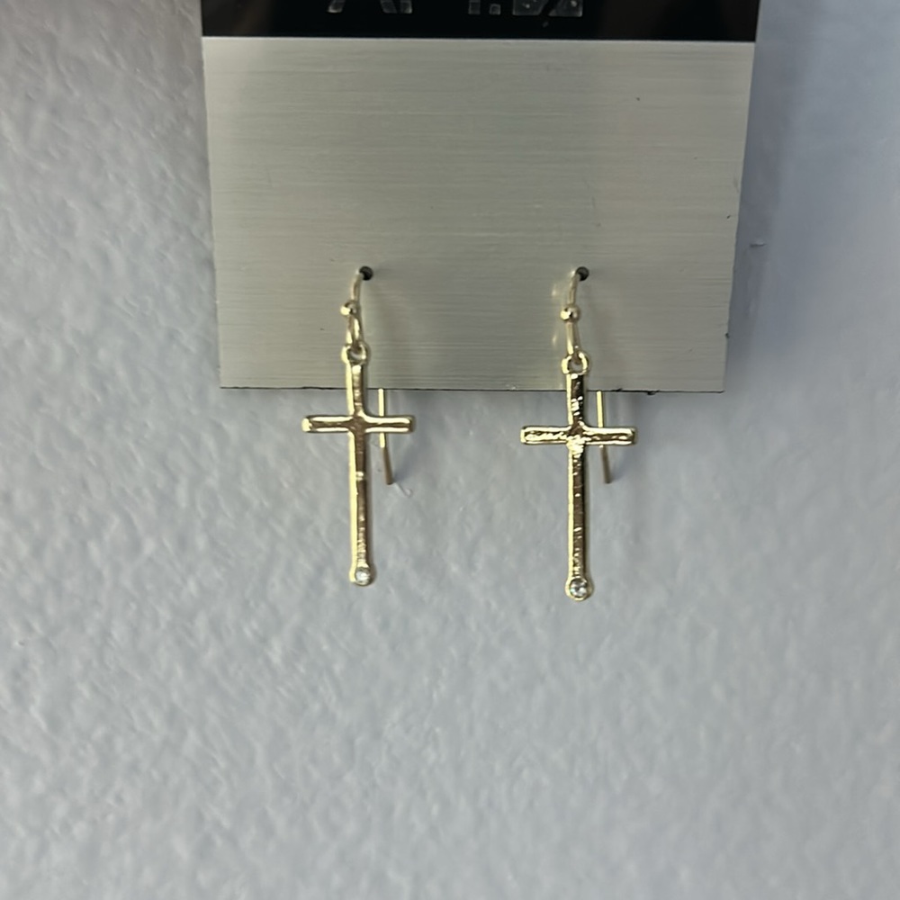Apt. 9 Silver Tone Cross Earrings With Rhinestone NWT